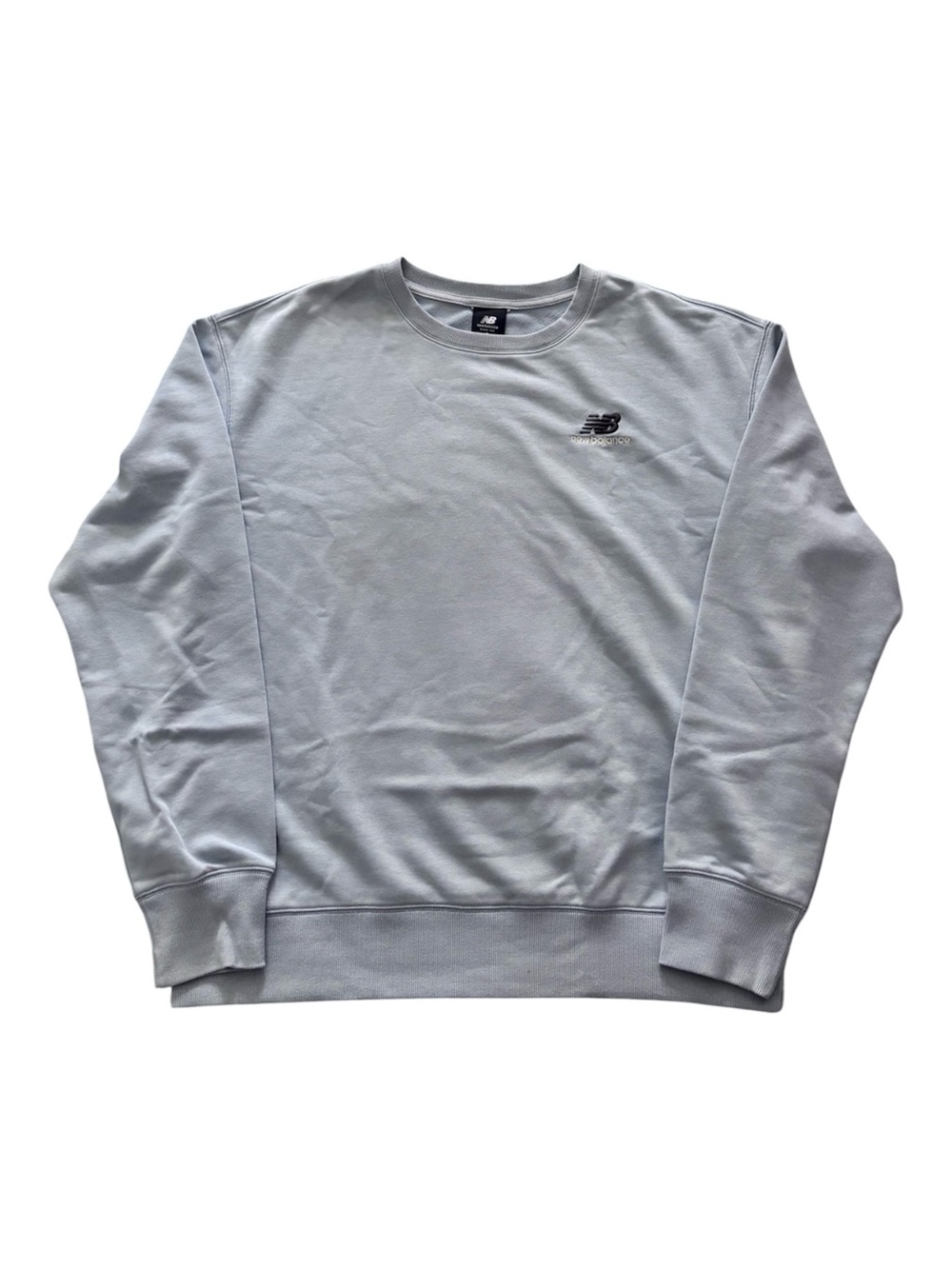 New Balance Men's Light Blue French Terry Crewneck Pullover, Size 2 (Medium)